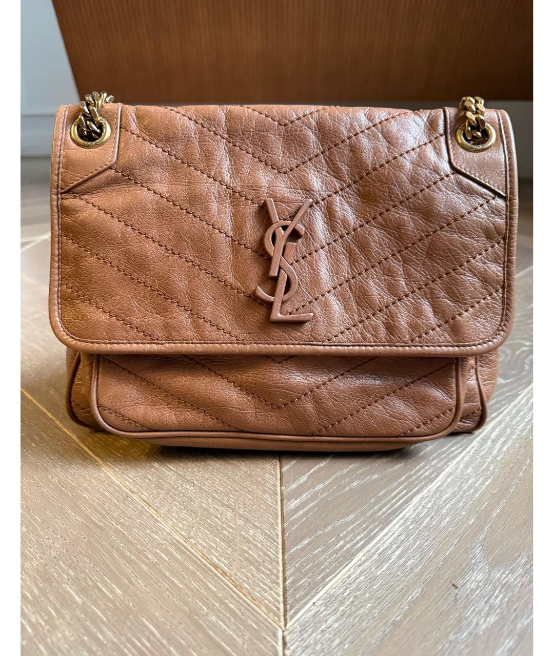 SAINT LAURENT Коричневая кожаная сумка через плечо, фото 9