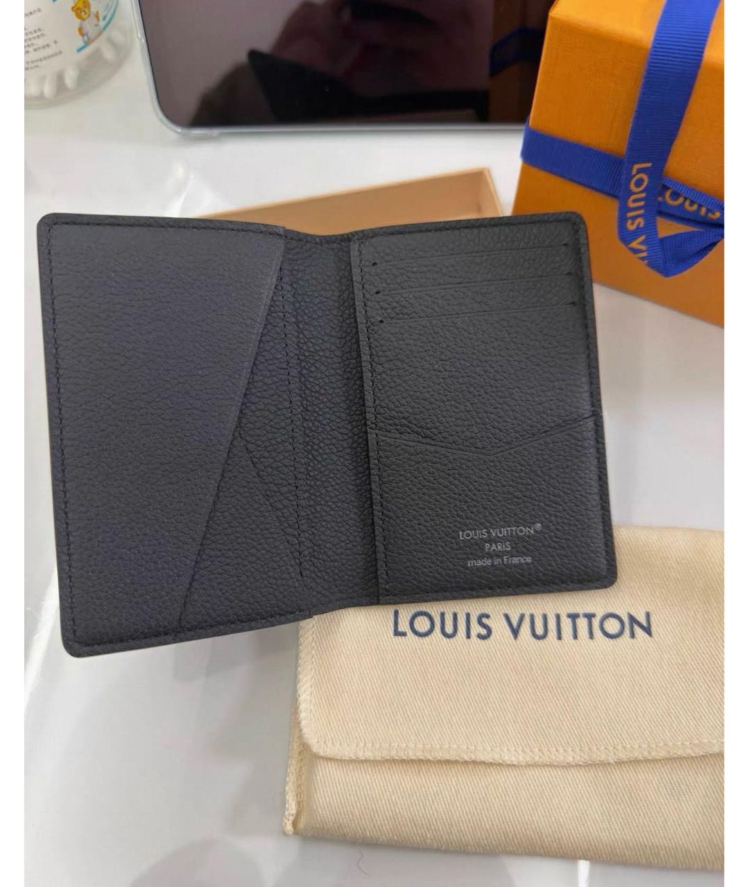 LOUIS VUITTON Антрацитовый кожаный кардхолдер, фото 3