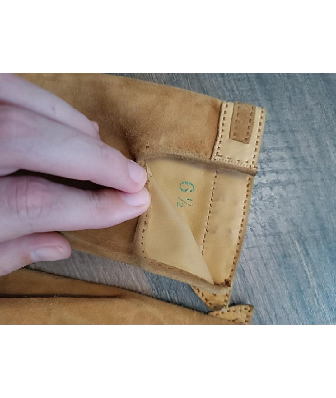 HERMES Горчичные кожаные перчатки, фото 5