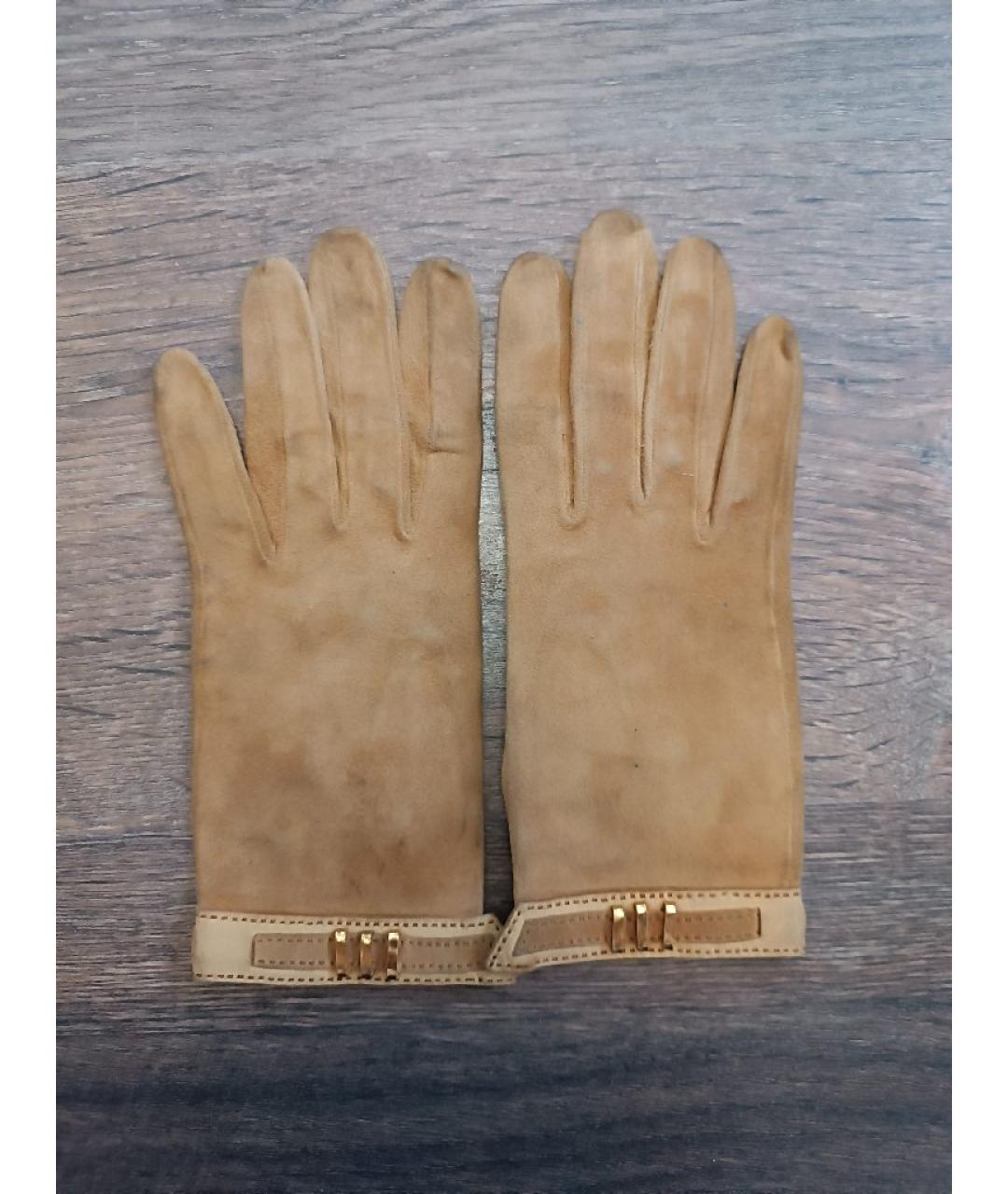 HERMES Горчичные кожаные перчатки, фото 6