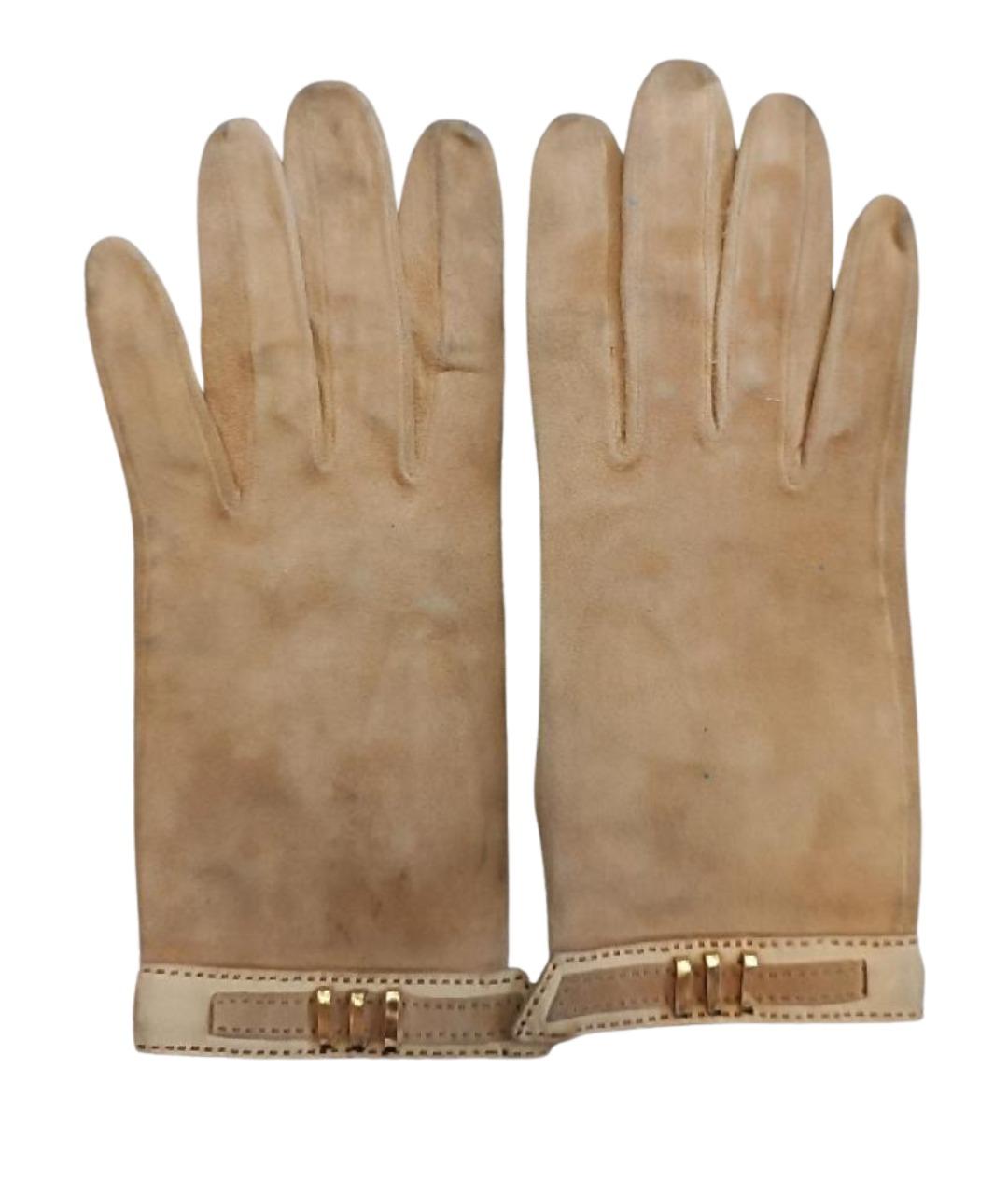 HERMES Горчичные кожаные перчатки, фото 1
