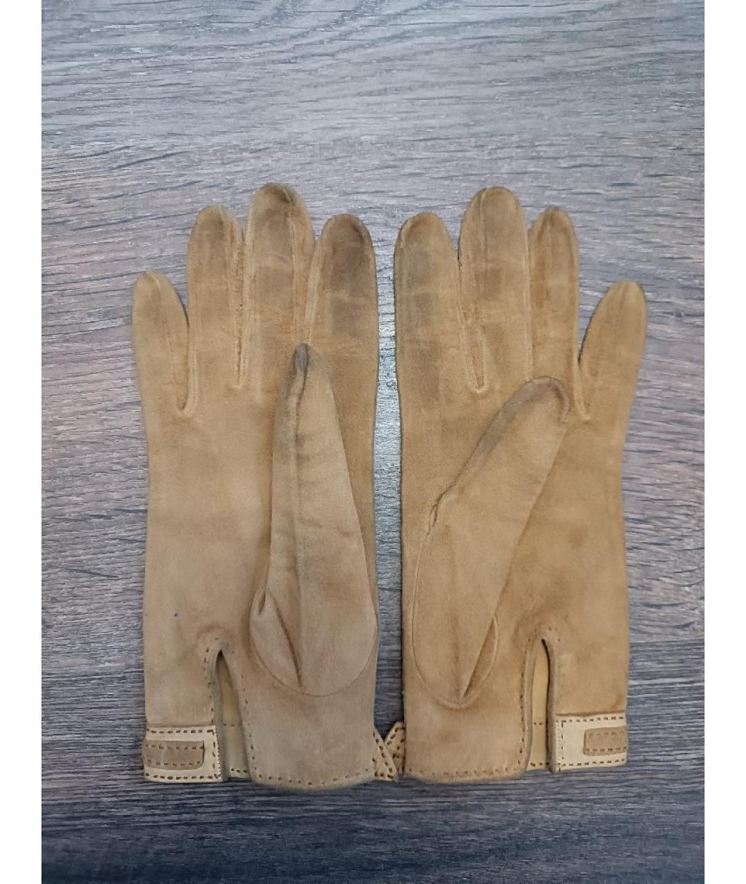 HERMES Горчичные кожаные перчатки, фото 2