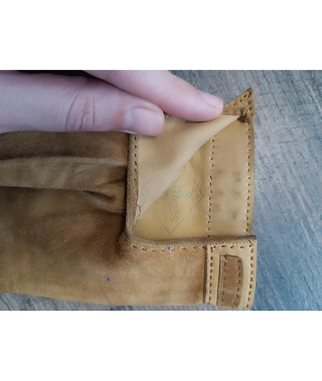 HERMES Горчичные кожаные перчатки, фото 4