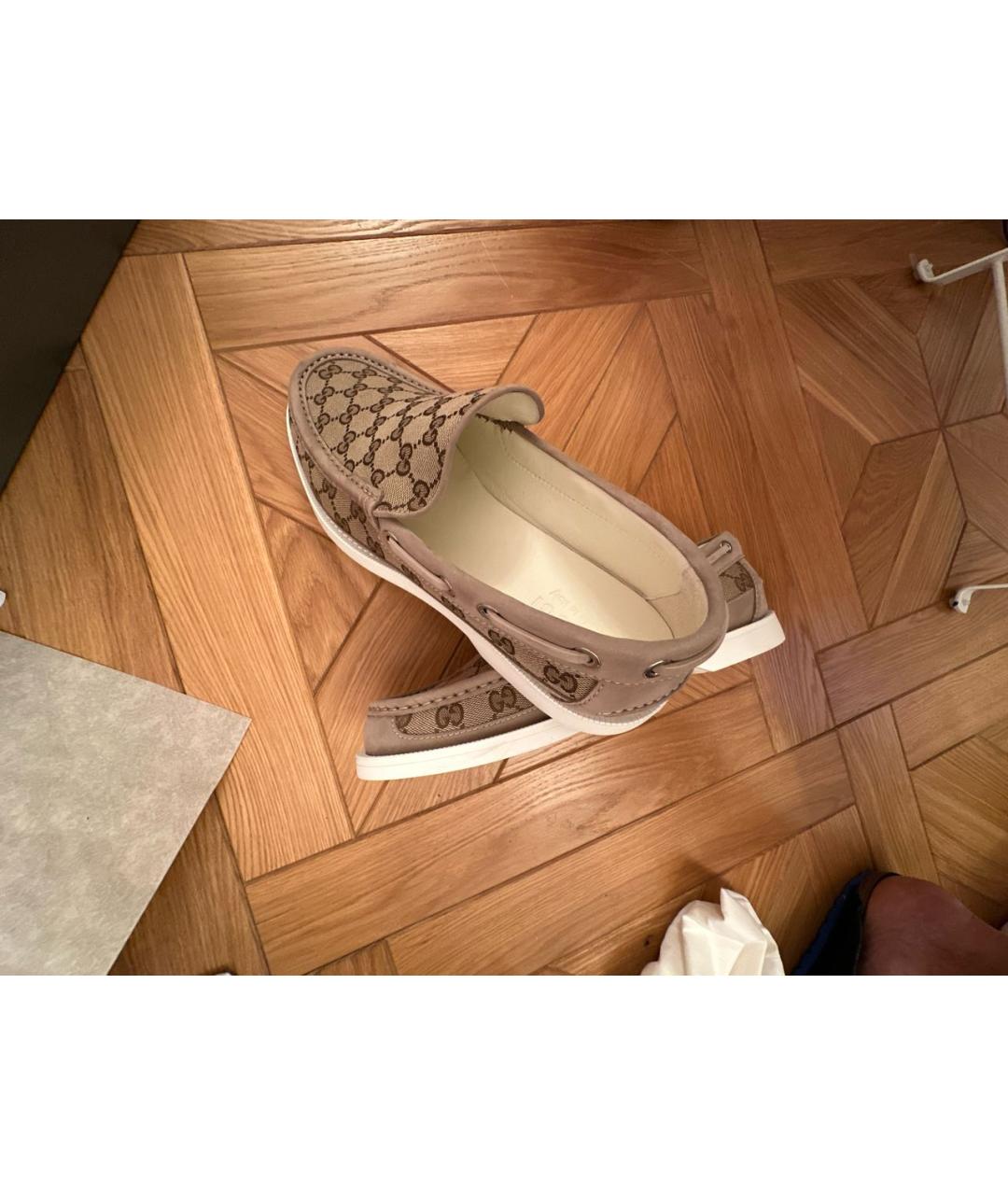 GUCCI Коричневые текстильные лоферы, фото 6