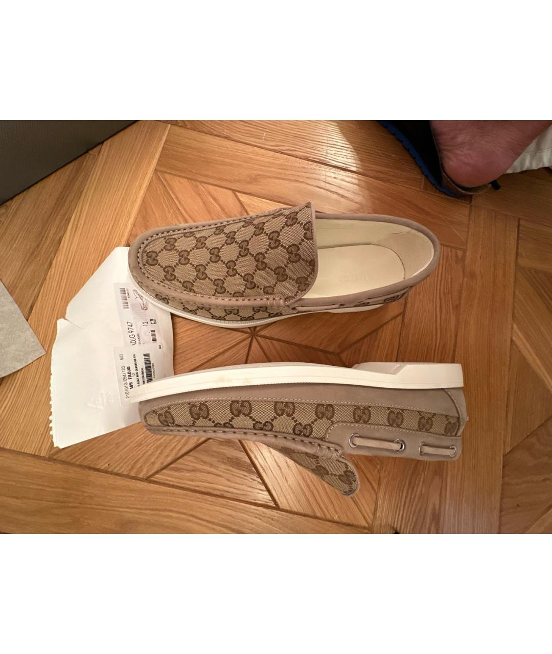 GUCCI Коричневые текстильные лоферы, фото 7