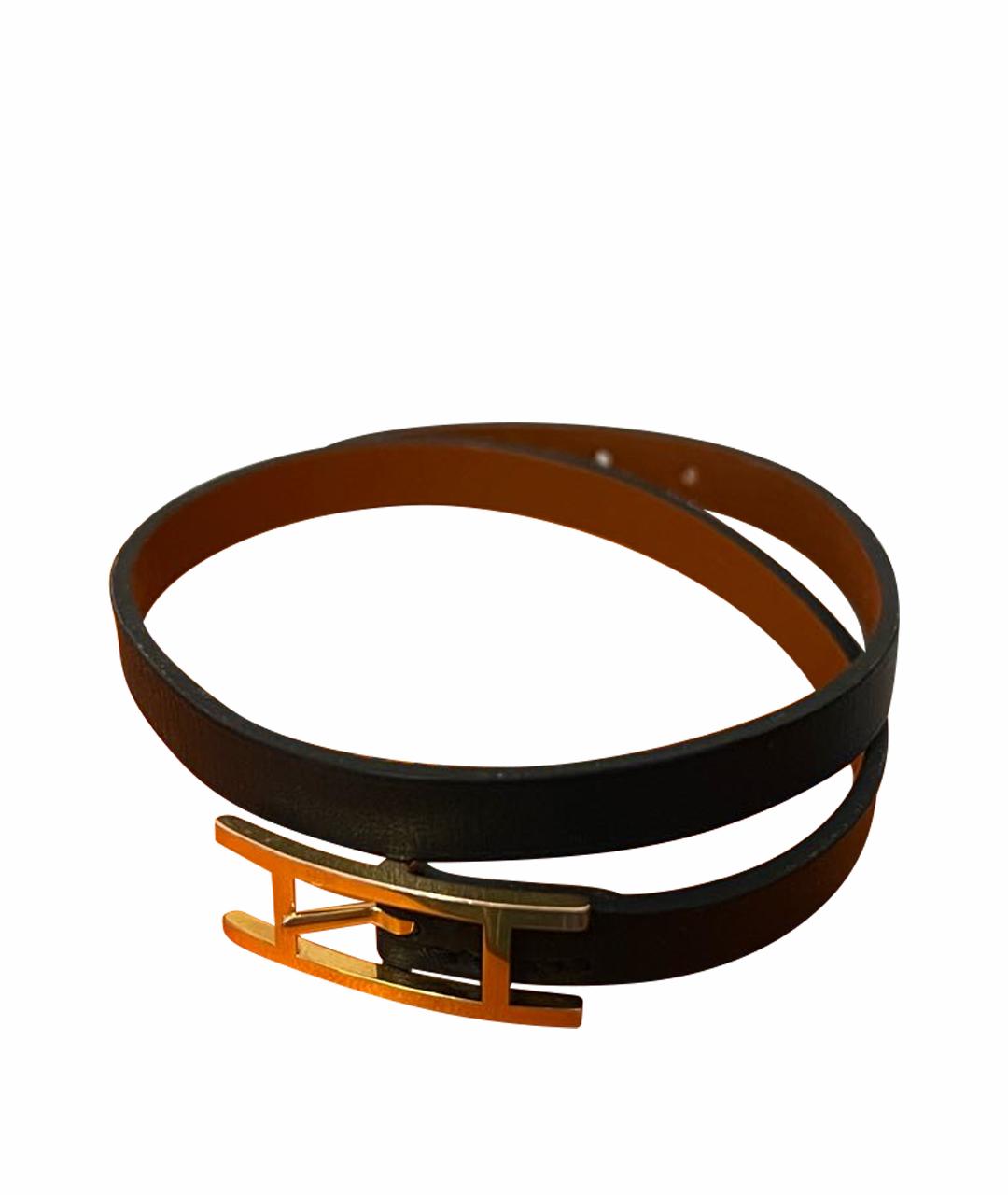 HERMES Черный кожаный браслет, фото 1