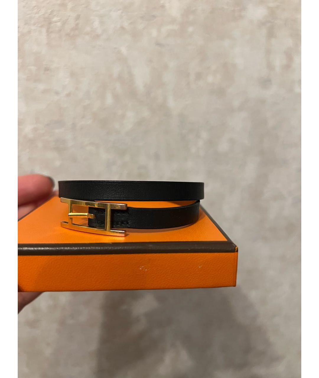 HERMES Черный кожаный браслет, фото 4