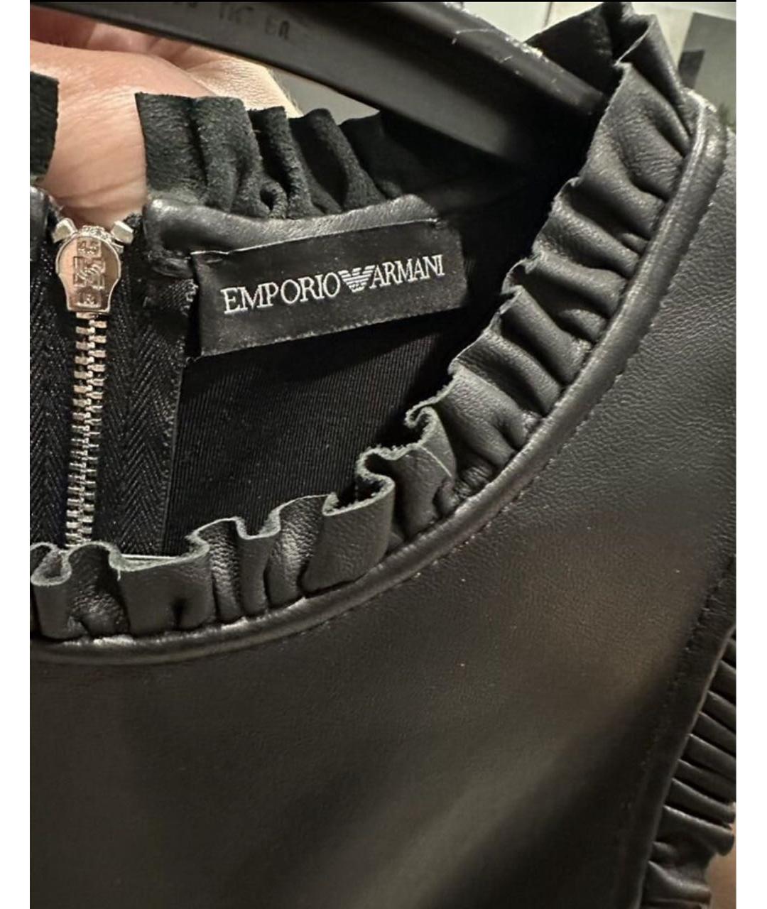 EMPORIO ARMANI Черное кожаное коктейльное платье, фото 3