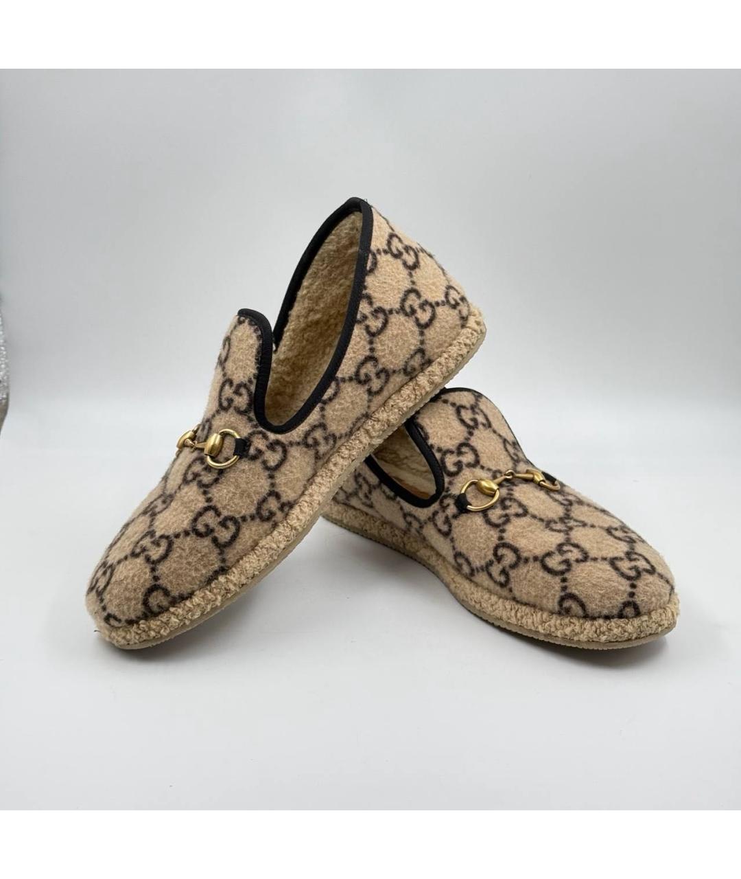 GUCCI Бежевые текстильные лоферы, фото 4