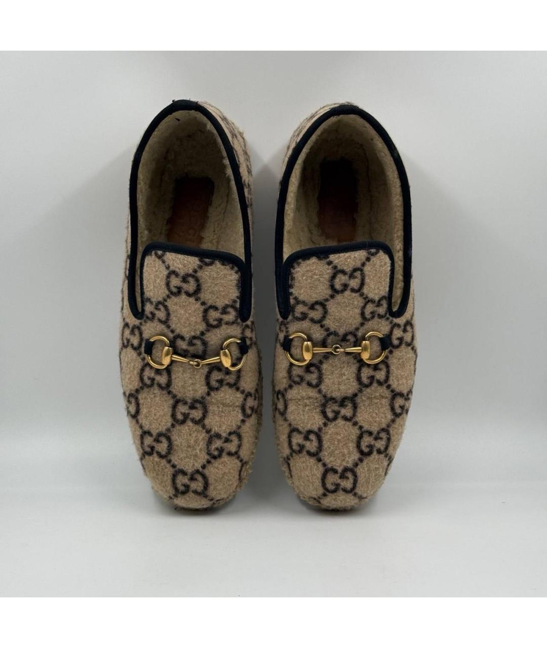 GUCCI Бежевые текстильные лоферы, фото 3