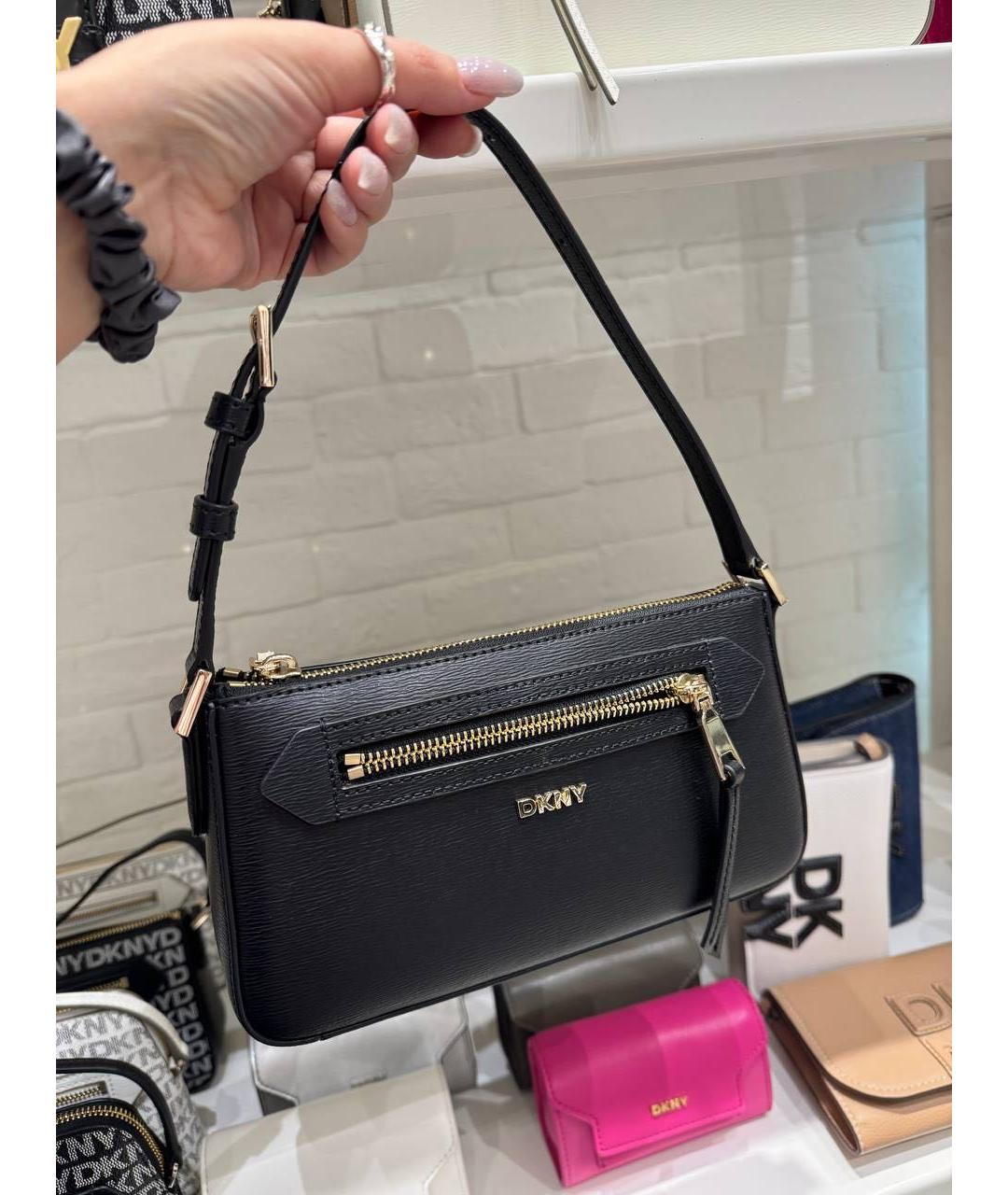 DKNY Черная кожаная сумка через плечо, фото 3