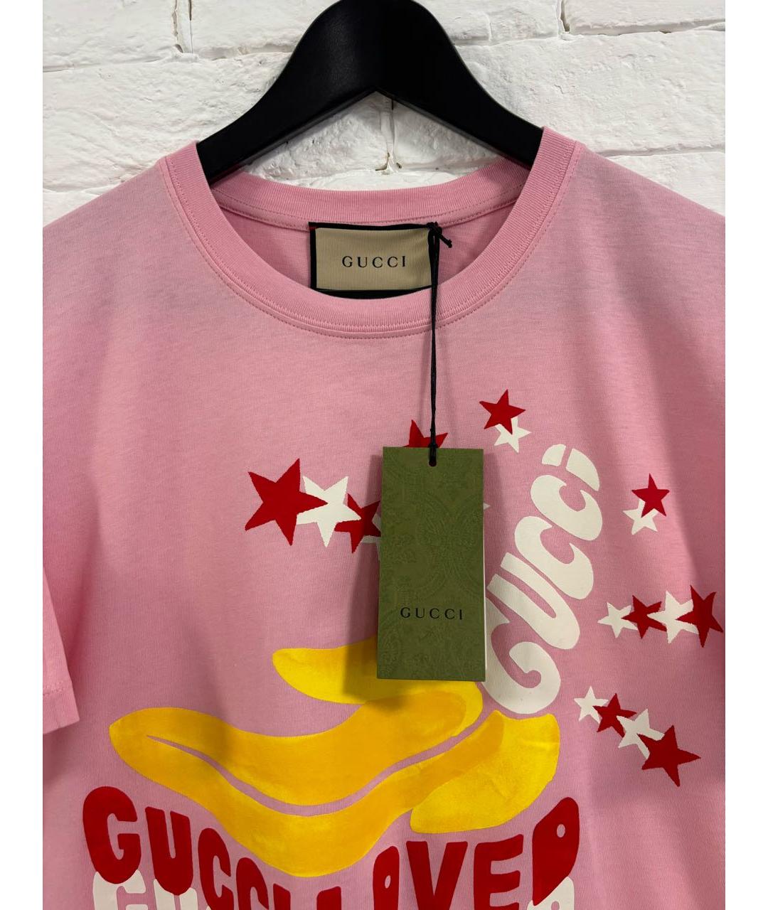 GUCCI Розовая хлопковая футболка, фото 3