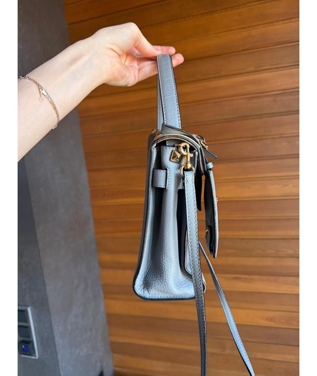 VALENTINO Голубая кожаная сумка с короткими ручками, фото 4