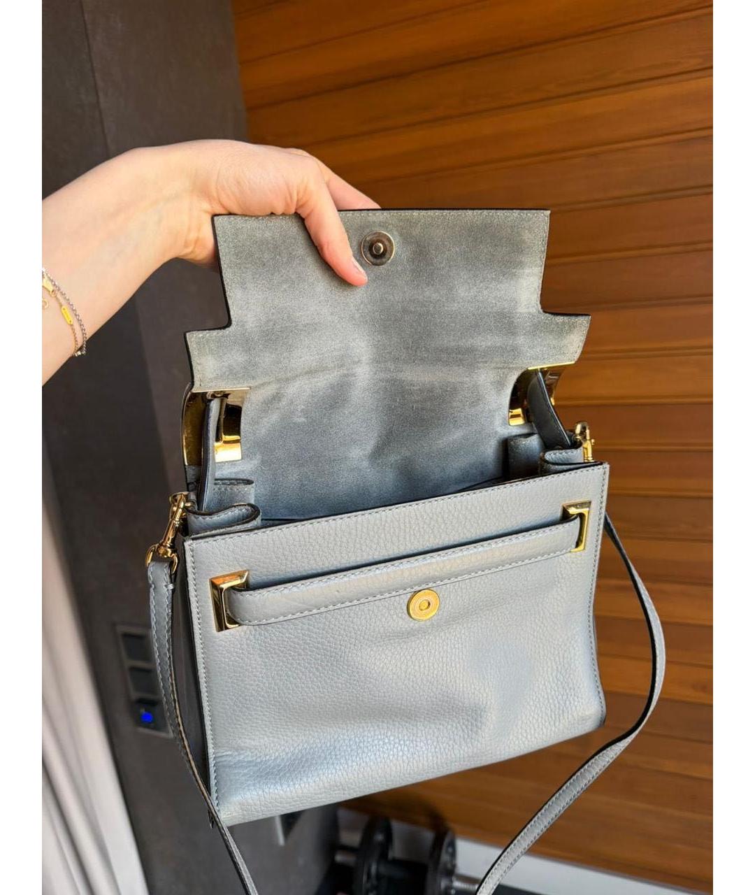 VALENTINO Голубая кожаная сумка с короткими ручками, фото 3