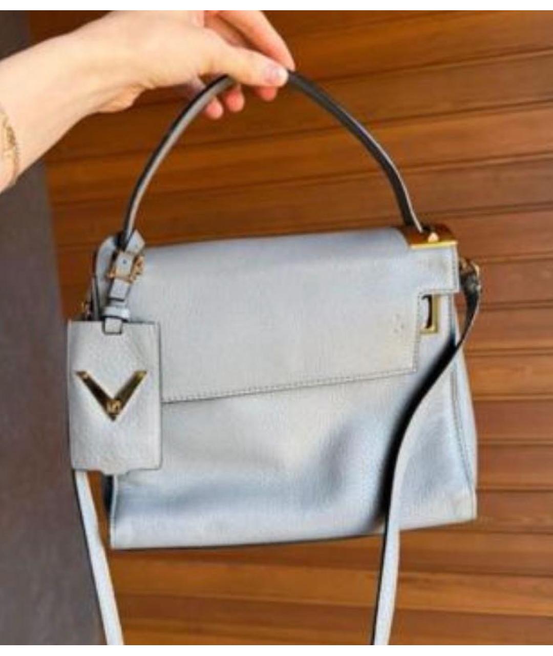VALENTINO Голубая кожаная сумка с короткими ручками, фото 7