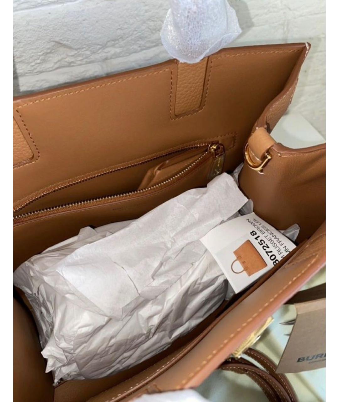 BURBERRY Коричневая кожаная сумка с короткими ручками, фото 6