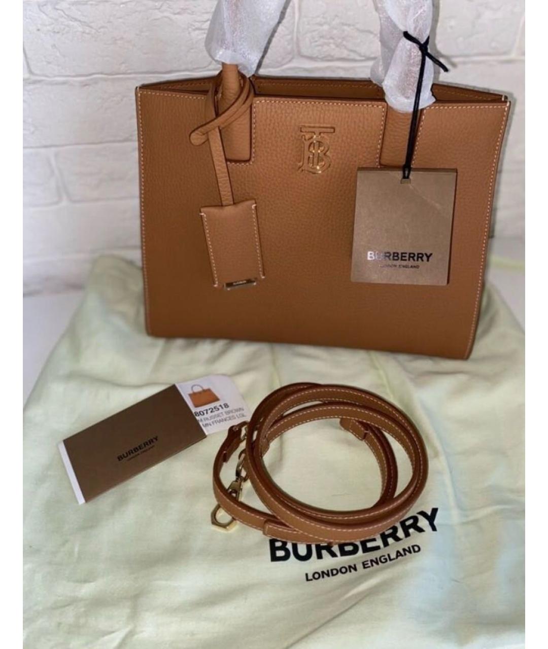 BURBERRY Коричневая кожаная сумка с короткими ручками, фото 8