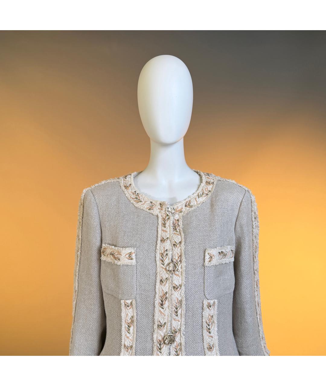 CHANEL Бежевый льняной жакет/пиджак, фото 3