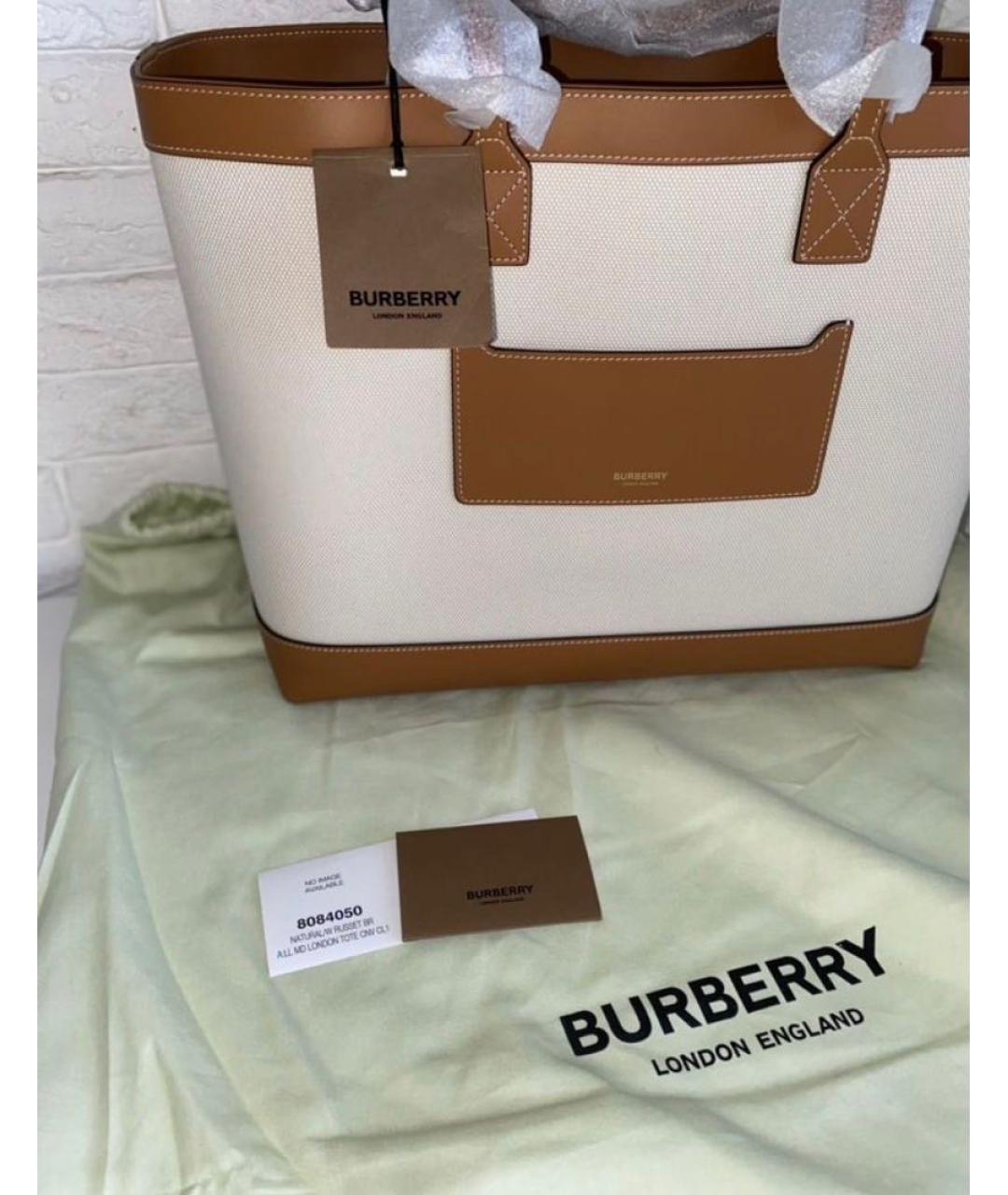 BURBERRY Коричневая хлопковая сумка тоут, фото 4