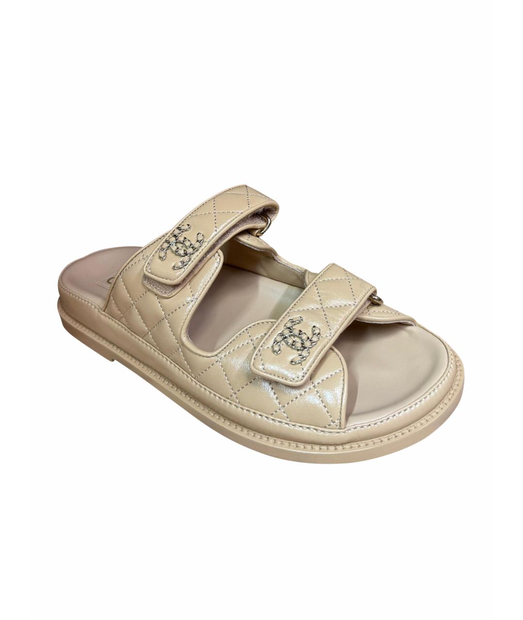 CHANEL Бежевые кожаные сандалии, фото 1