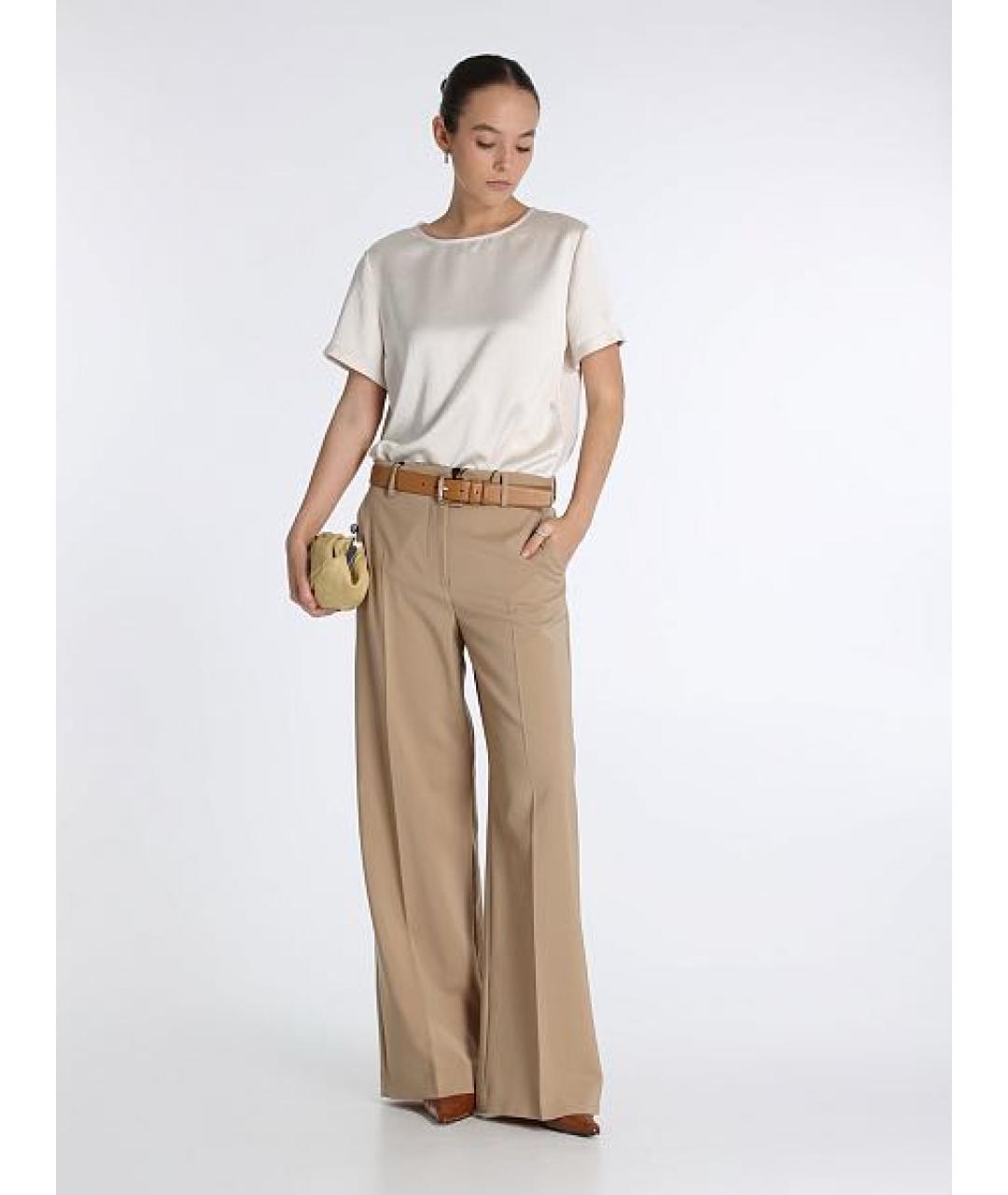WEEKEND MAX MARA Бежевые шерстяные брюки широкие, фото 3