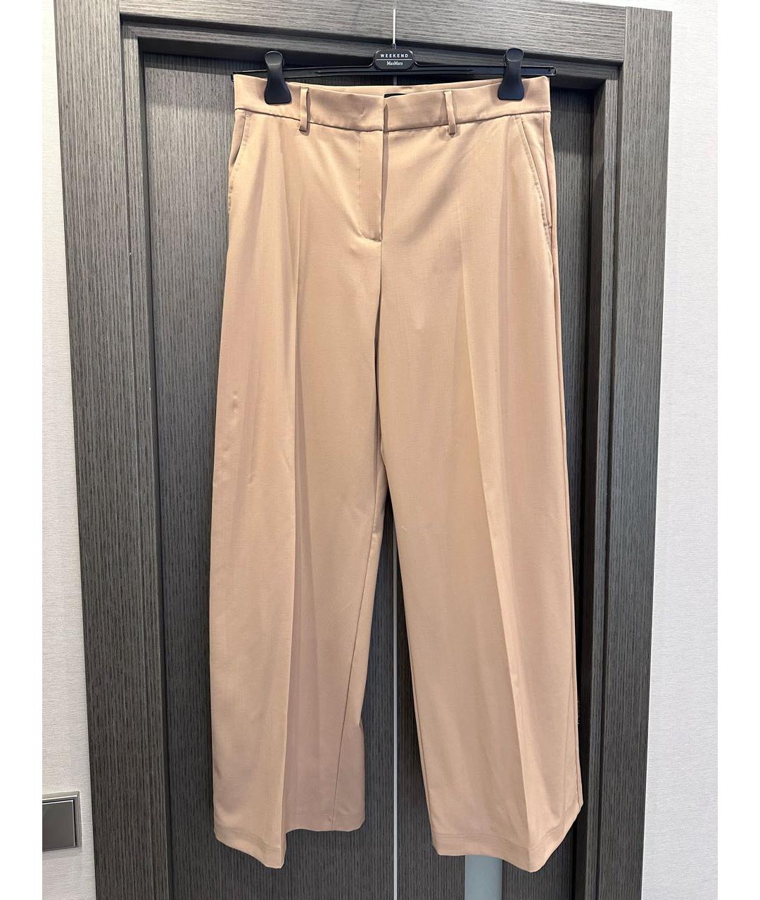 WEEKEND MAX MARA Бежевые шерстяные брюки широкие, фото 8