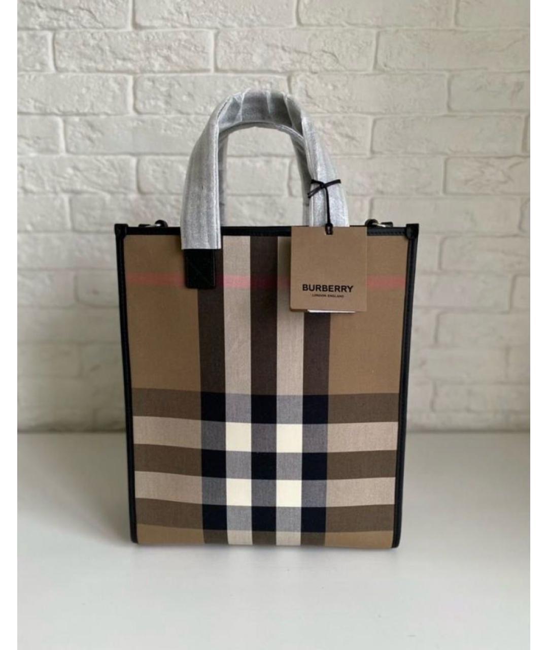 BURBERRY Коричневая тканевая сумка с короткими ручками, фото 3