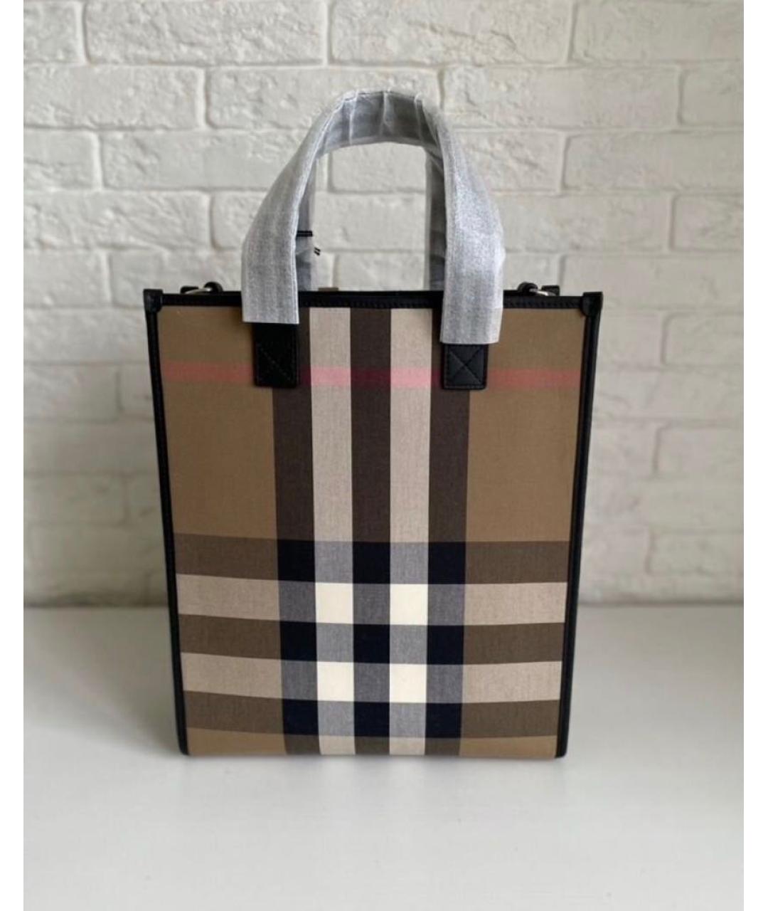 BURBERRY Коричневая тканевая сумка с короткими ручками, фото 5