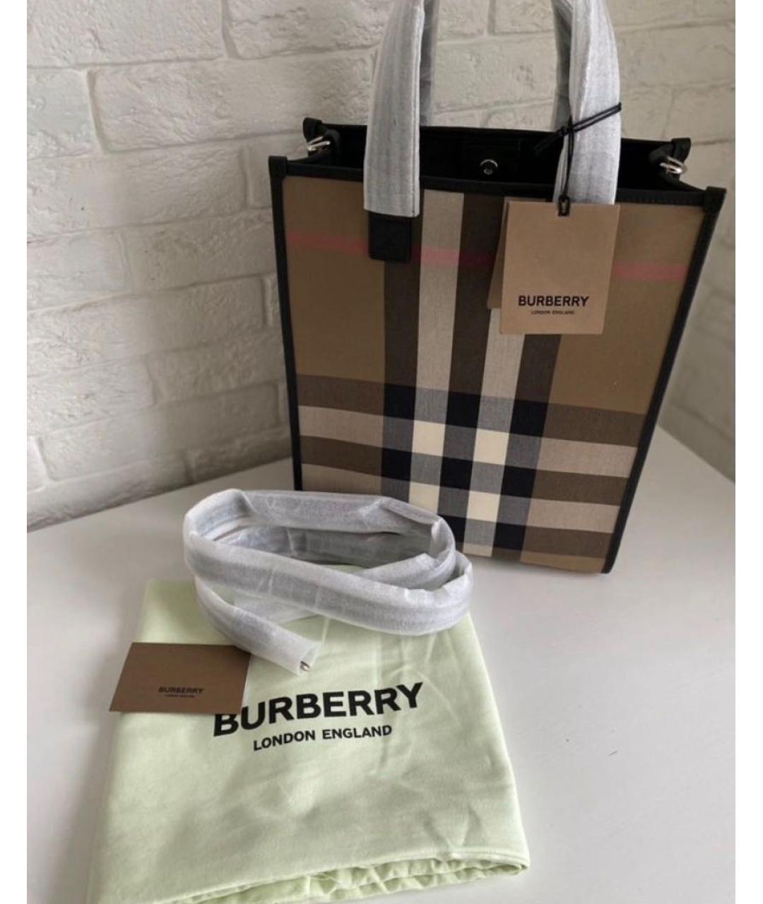 BURBERRY Коричневая тканевая сумка с короткими ручками, фото 6