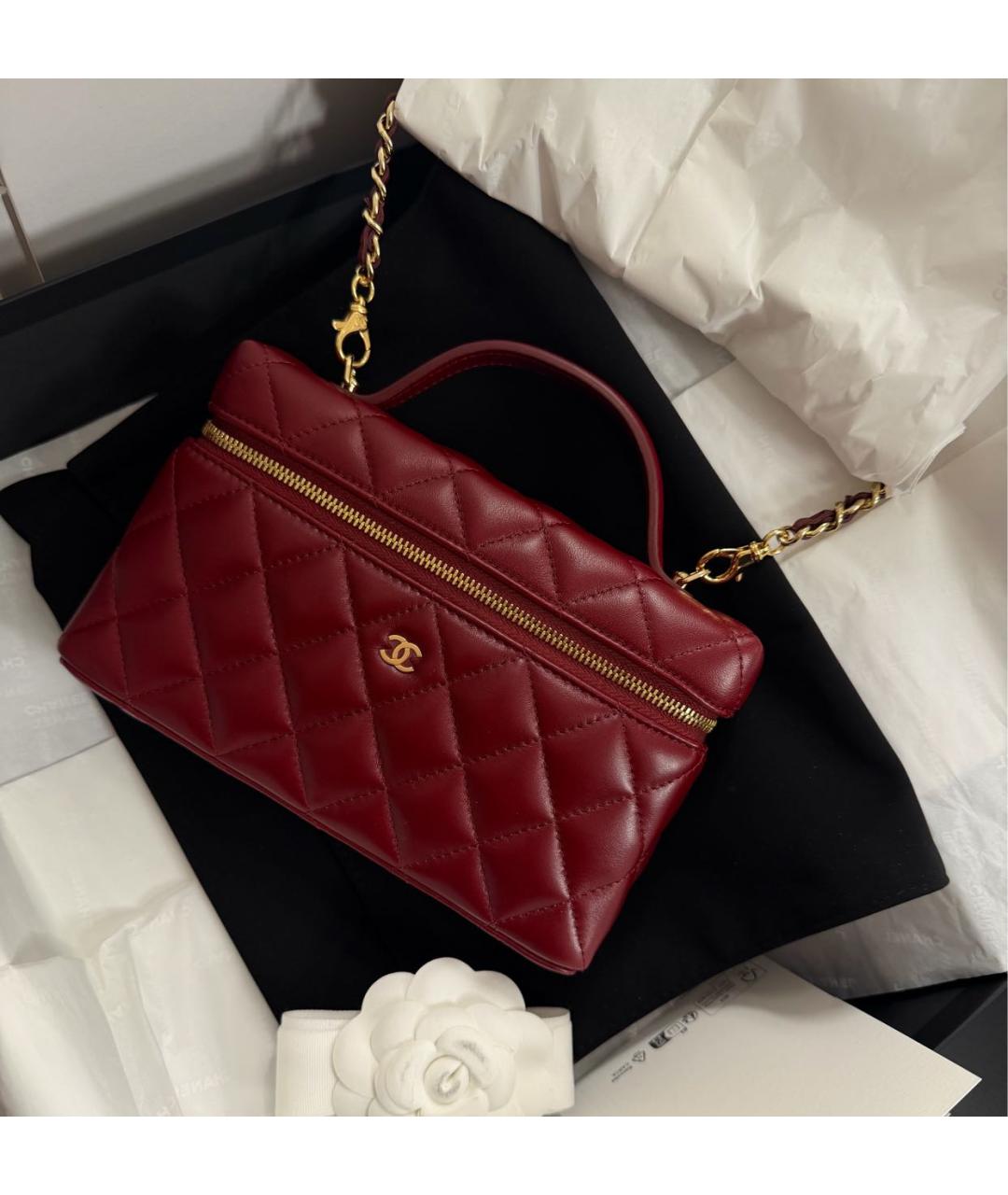 CHANEL Бордовая кожаная сумка с короткими ручками, фото 3