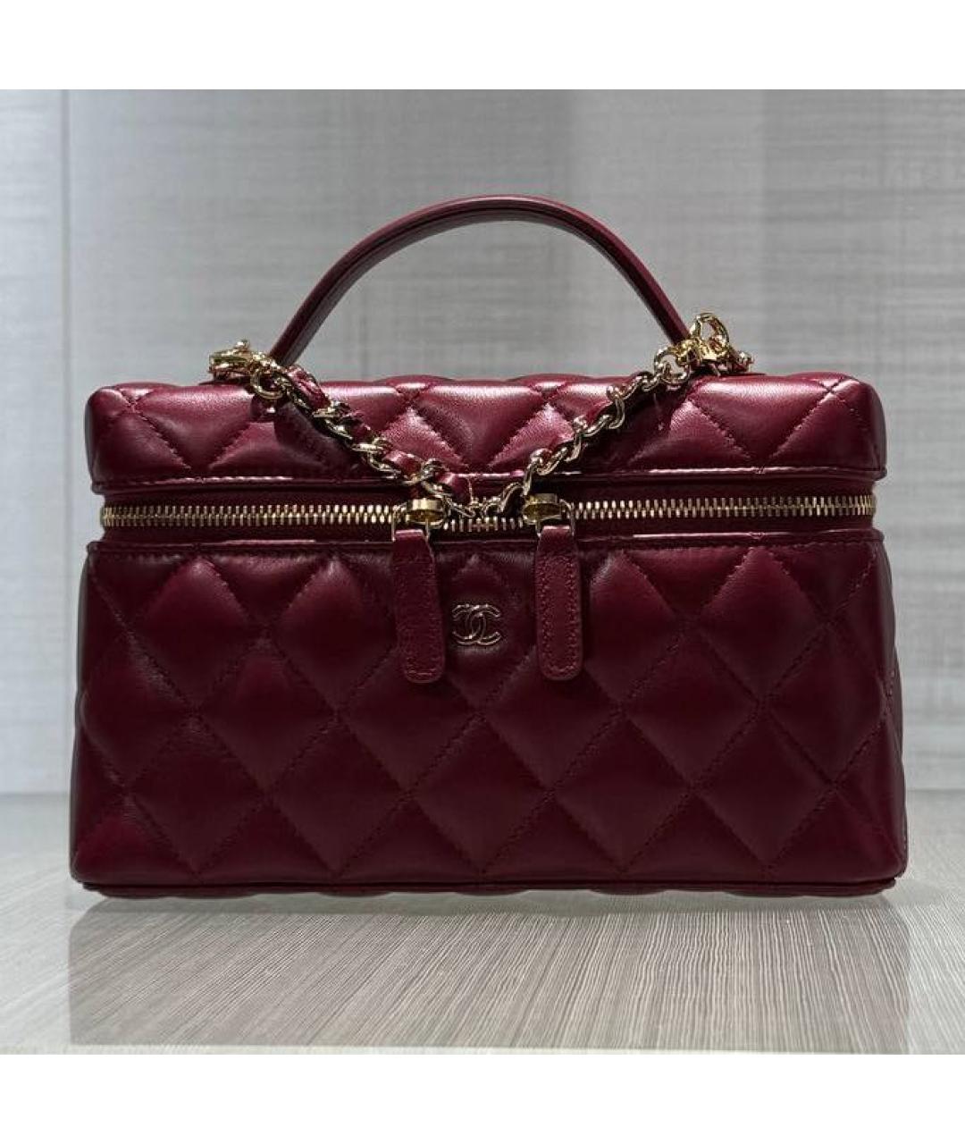 CHANEL Бордовая кожаная сумка с короткими ручками, фото 4