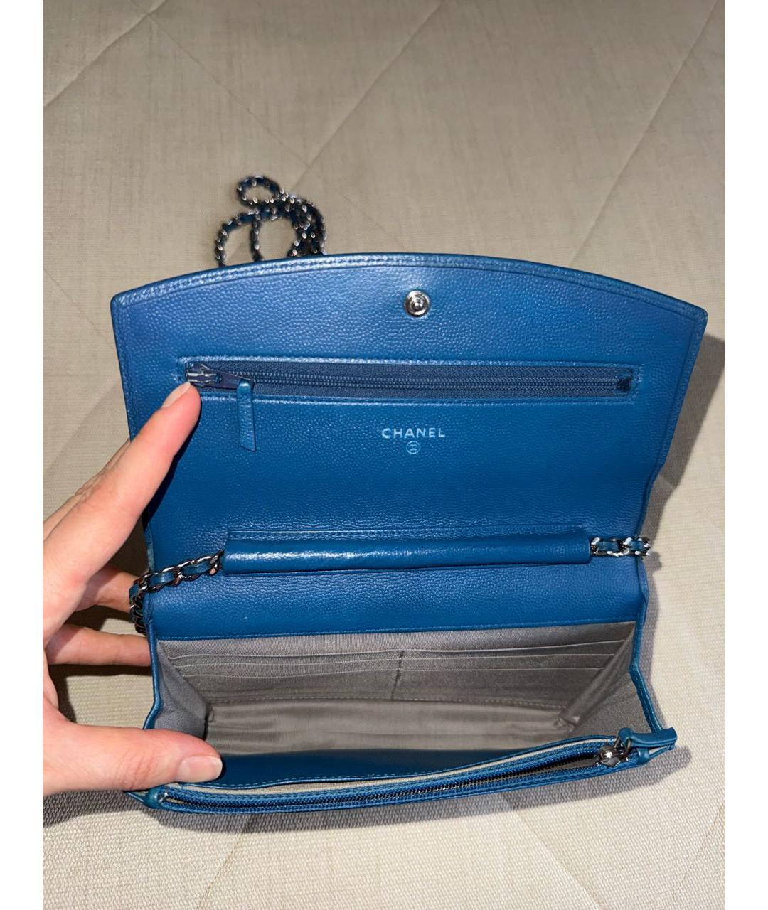 CHANEL Бирюзовая кожаная сумка через плечо, фото 5