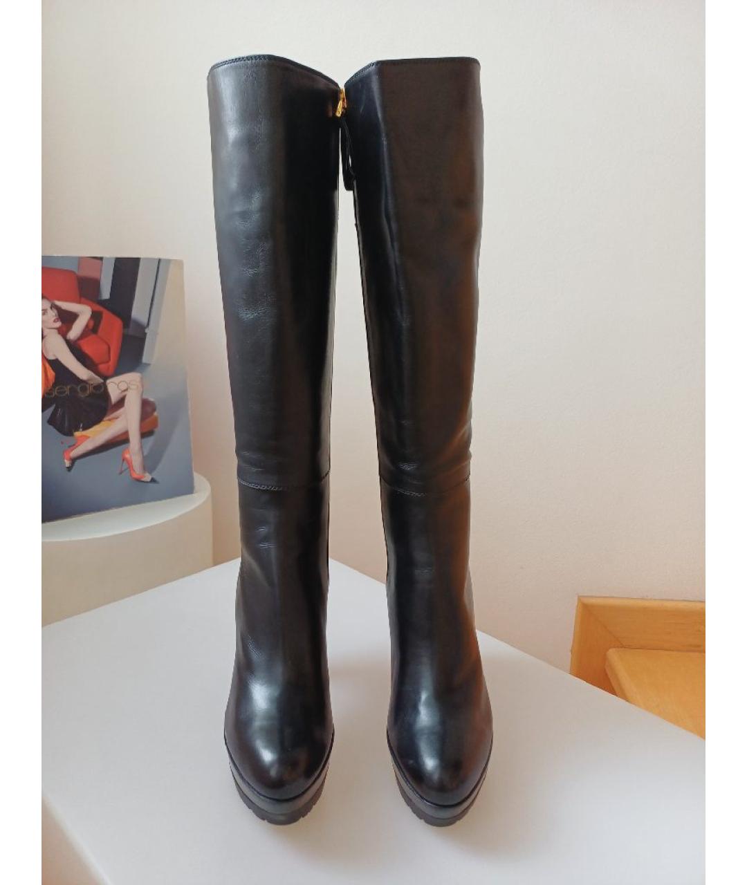 SERGIO ROSSI Черные кожаные сапоги, фото 7