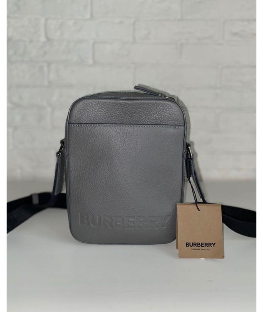 BURBERRY Серая кожаная сумка на плечо, фото 2