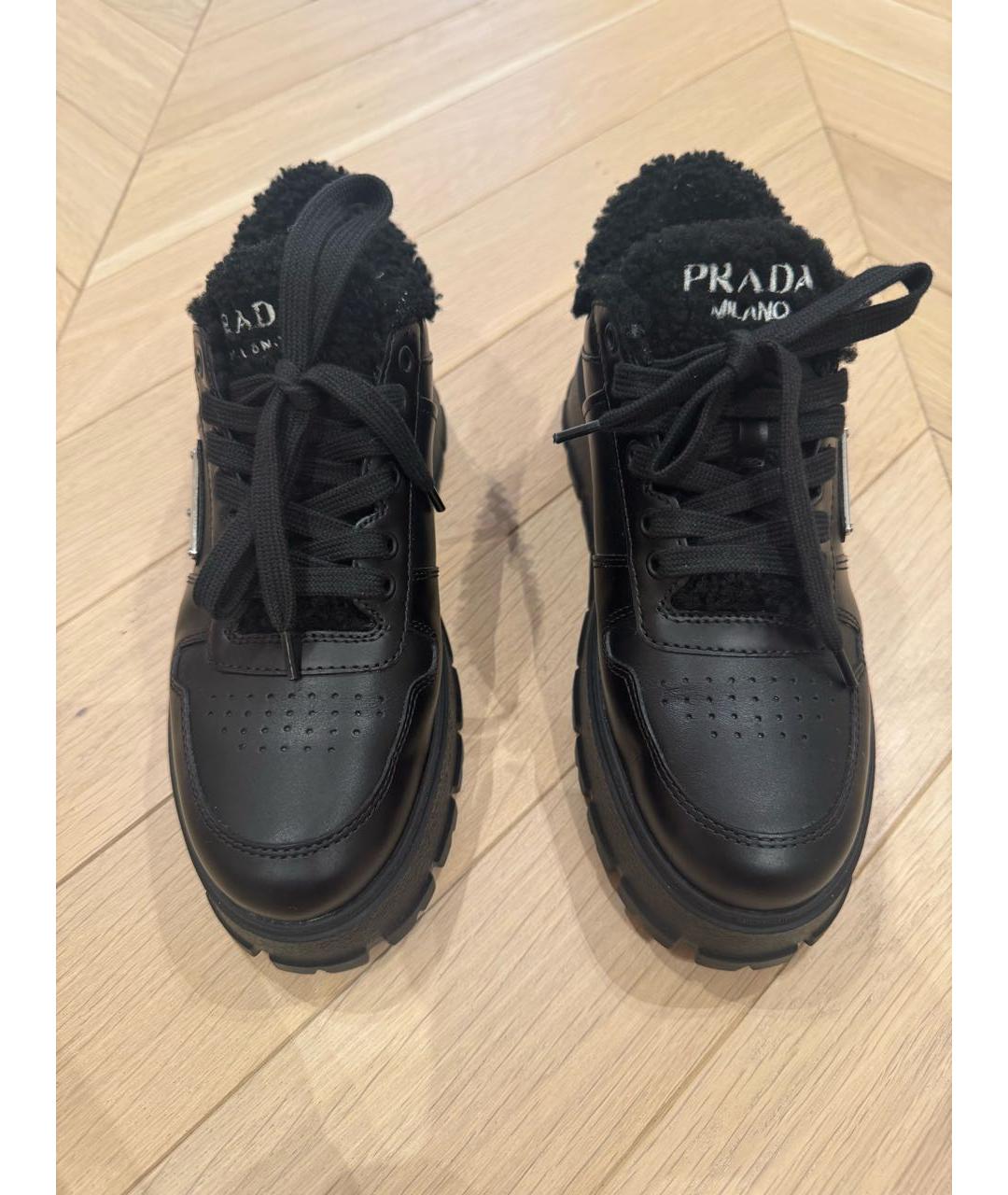 PRADA Черные кожаные кроссовки, фото 2