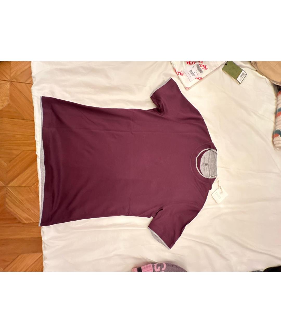 BRUNELLO CUCINELLI Бордовая хлопковая футболка, фото 7