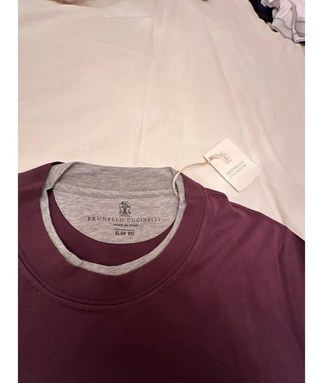 BRUNELLO CUCINELLI Бордовая хлопковая футболка, фото 3