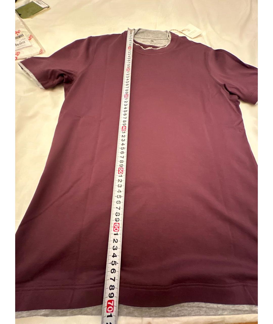 BRUNELLO CUCINELLI Бордовая хлопковая футболка, фото 4