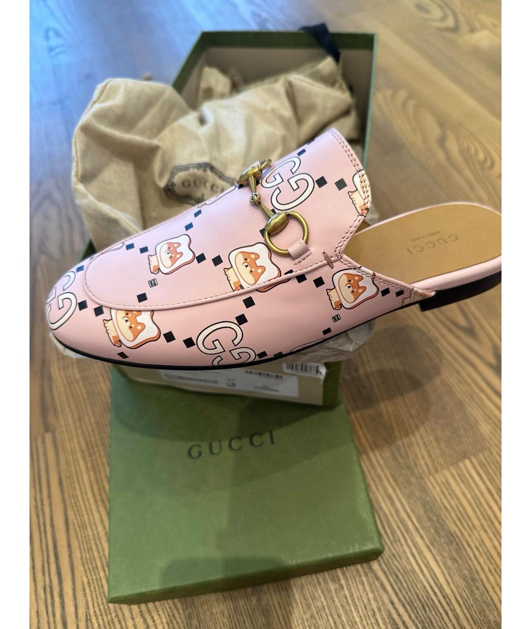 GUCCI Розовые кожаные мюли, фото 4