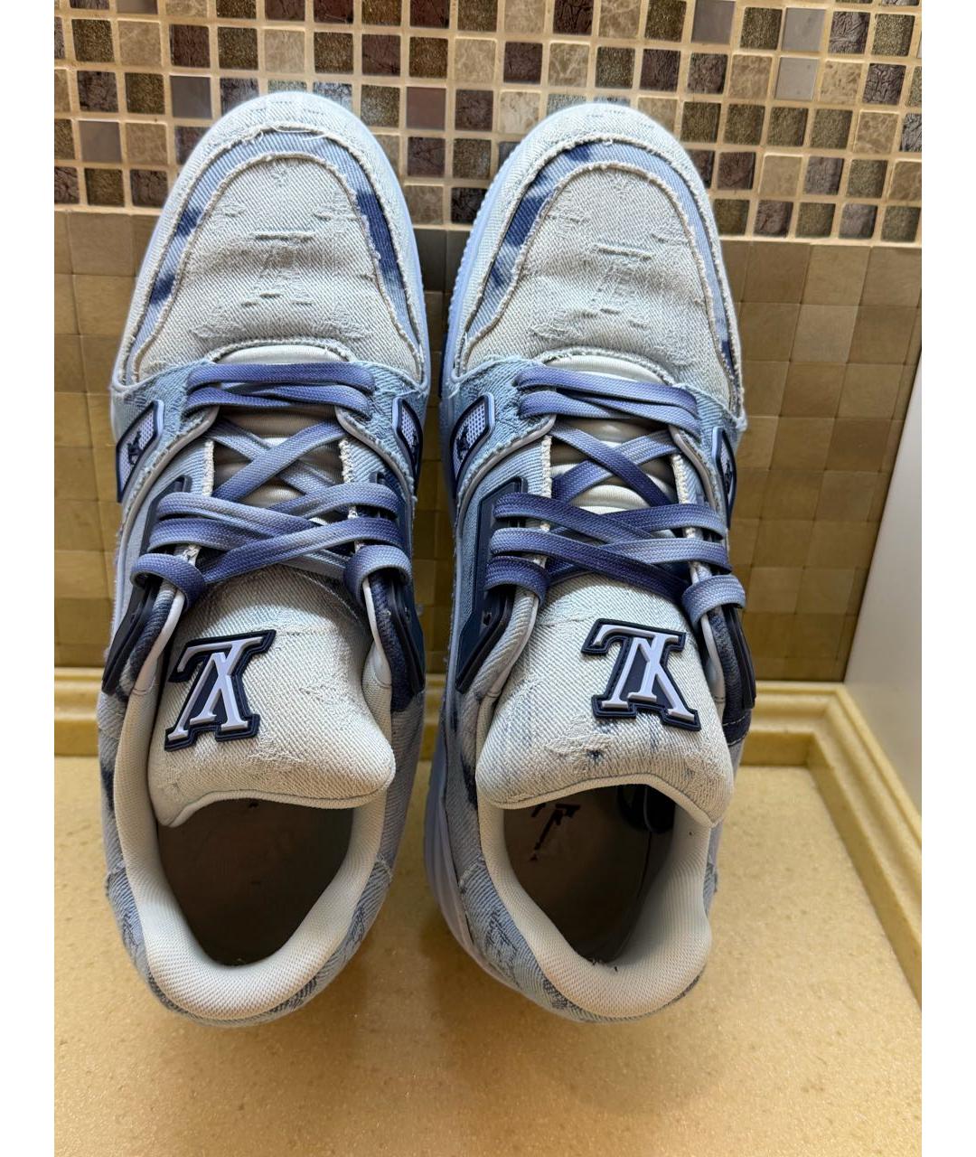 LOUIS VUITTON Голубые текстильные низкие кроссовки / кеды, фото 3