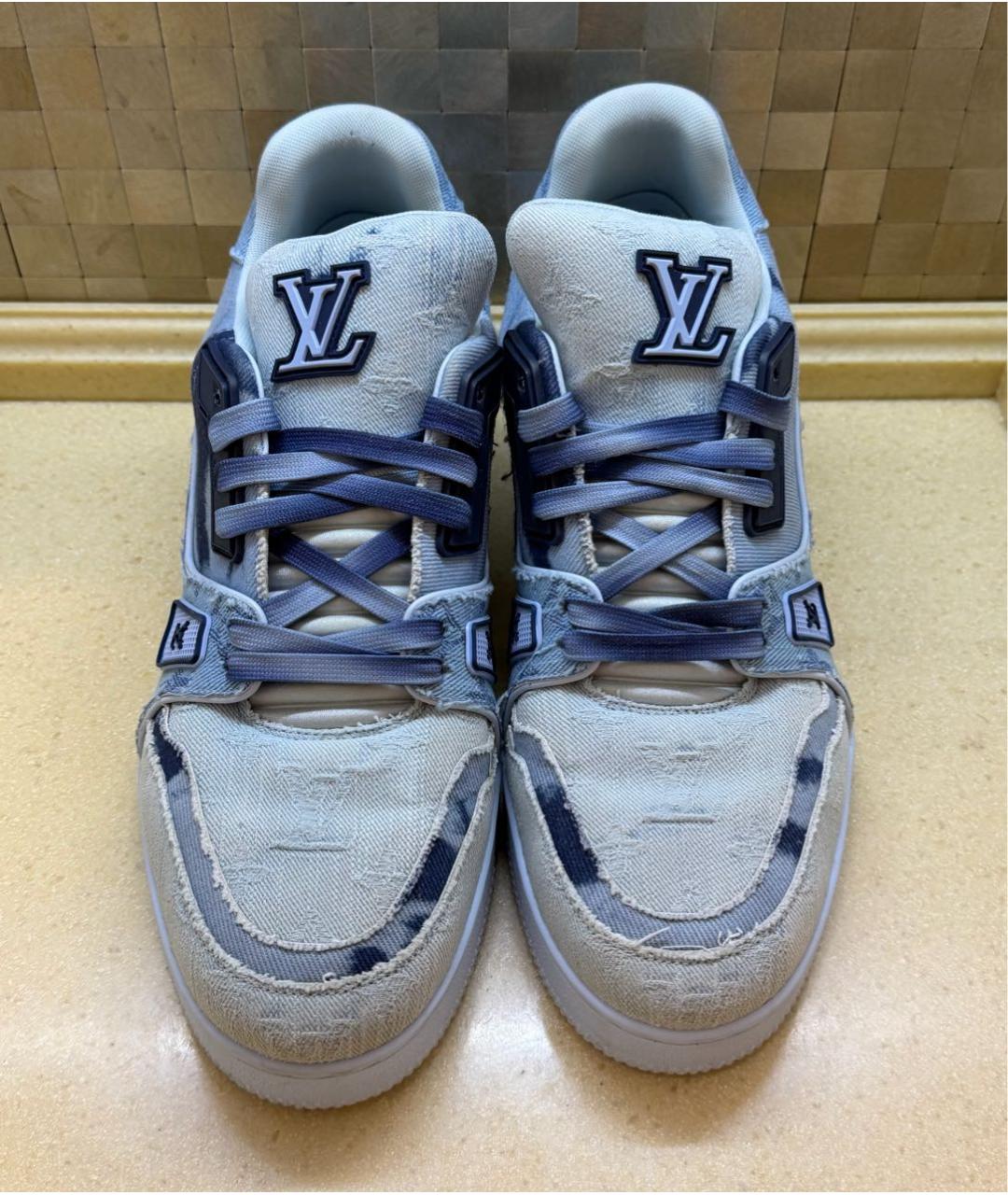 LOUIS VUITTON Голубые текстильные низкие кроссовки / кеды, фото 2