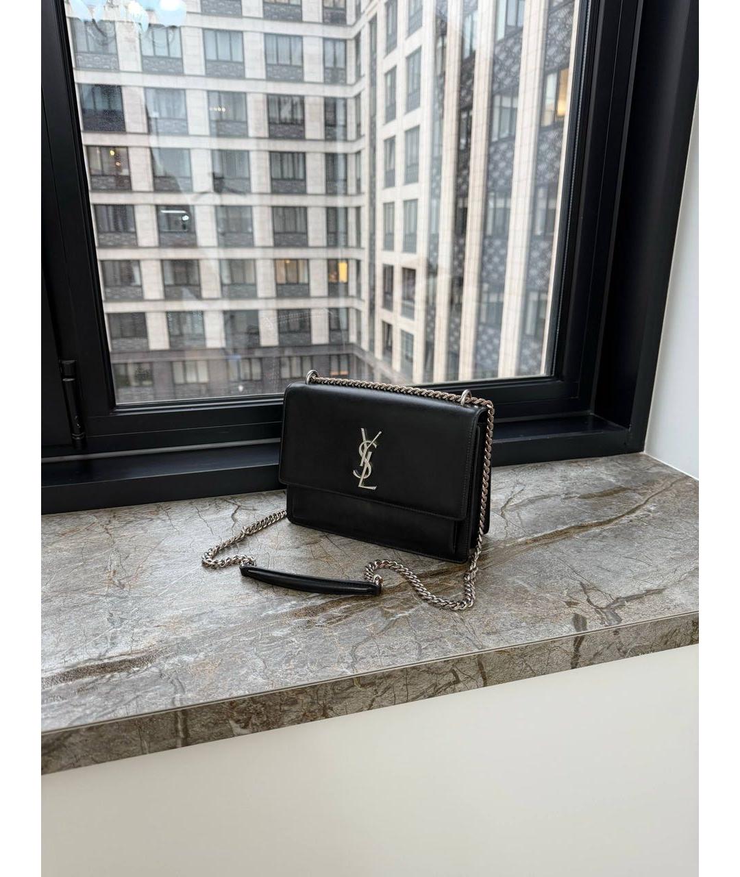 SAINT LAURENT Черная кожаная сумка через плечо, фото 2