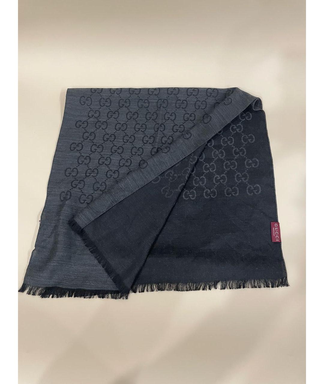 GUCCI Черный шелковый шарф, фото 9