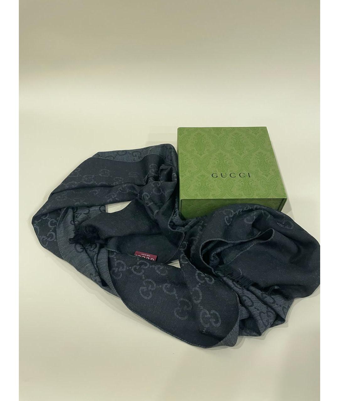 GUCCI Черный шелковый шарф, фото 4