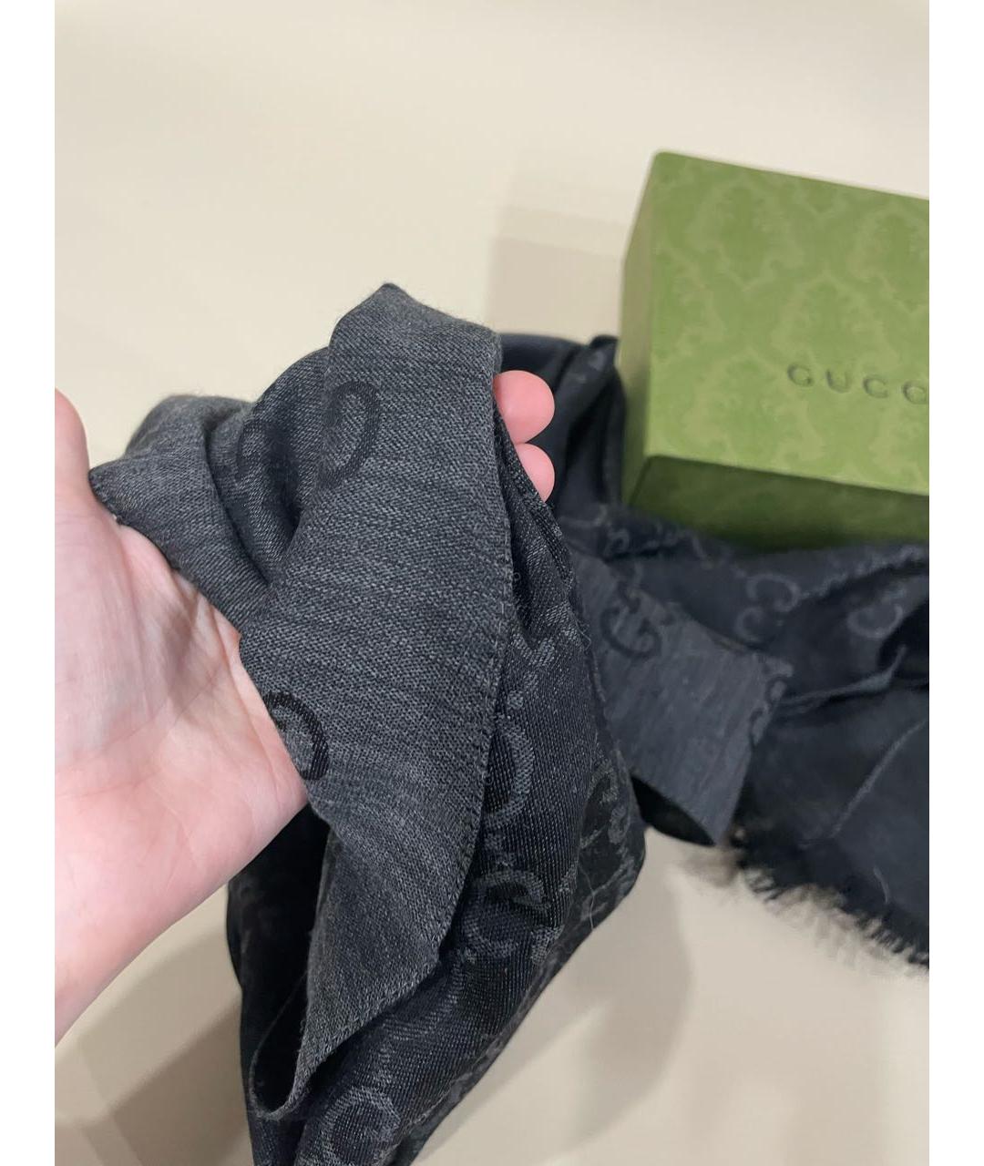 GUCCI Черный шелковый шарф, фото 5