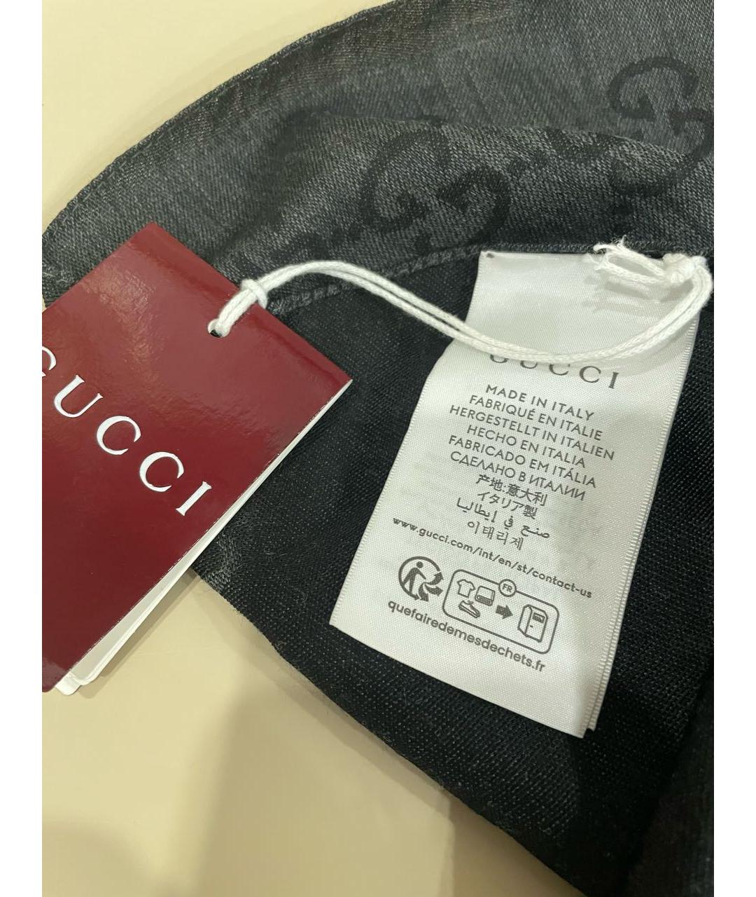 GUCCI Черный шелковый шарф, фото 3