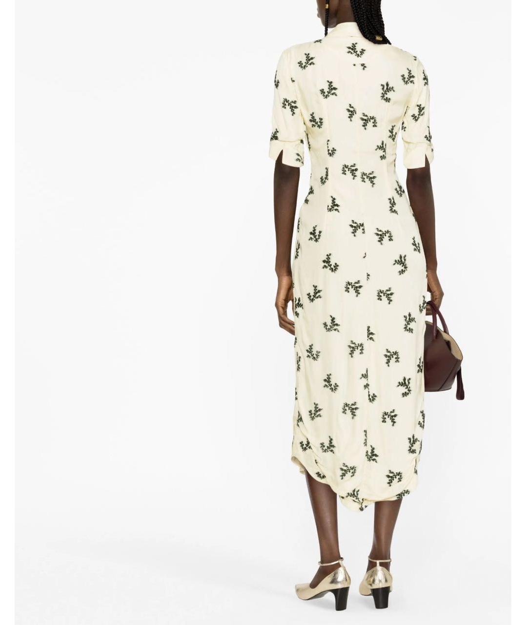 JIL SANDER Белое хлопковое коктейльное платье, фото 3