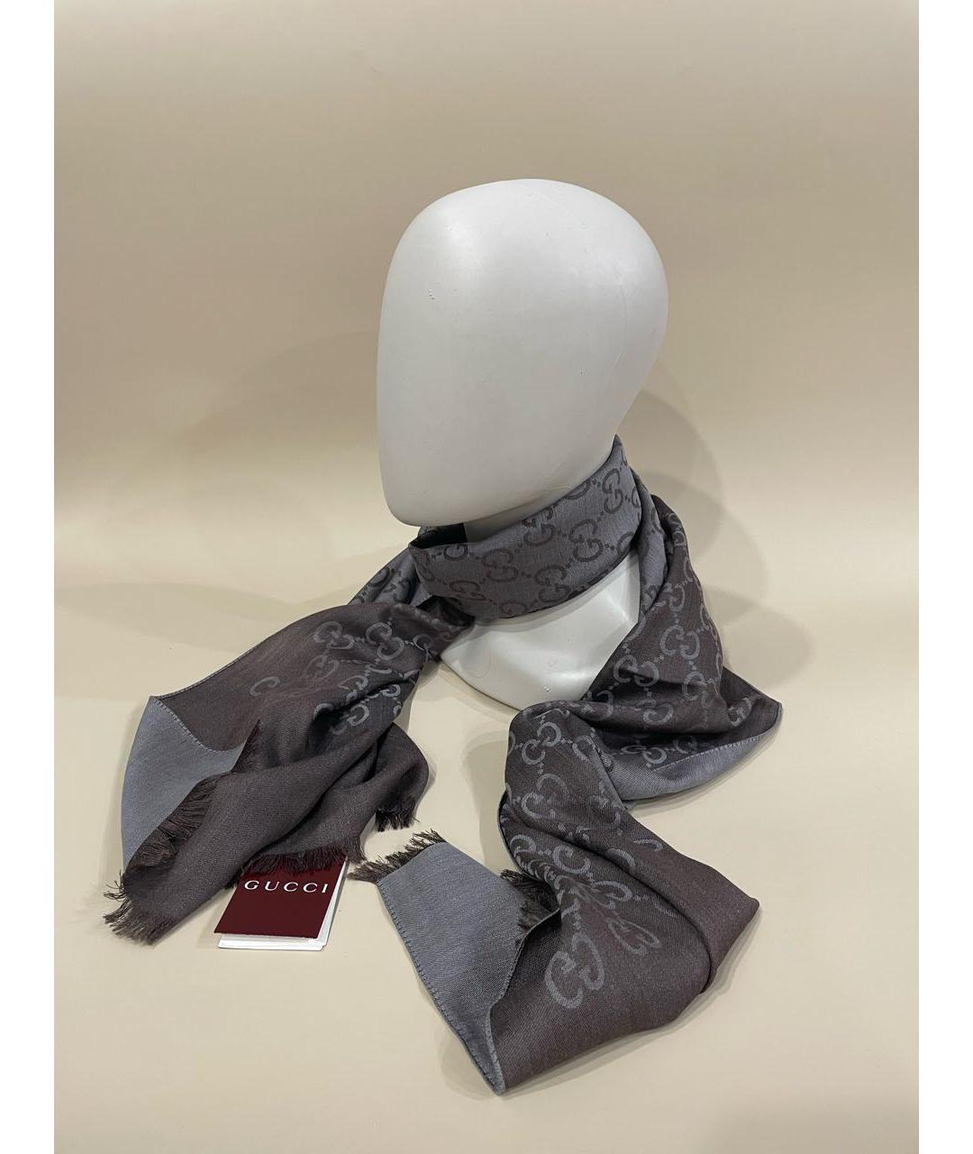 GUCCI Серый шелковый шарф, фото 6