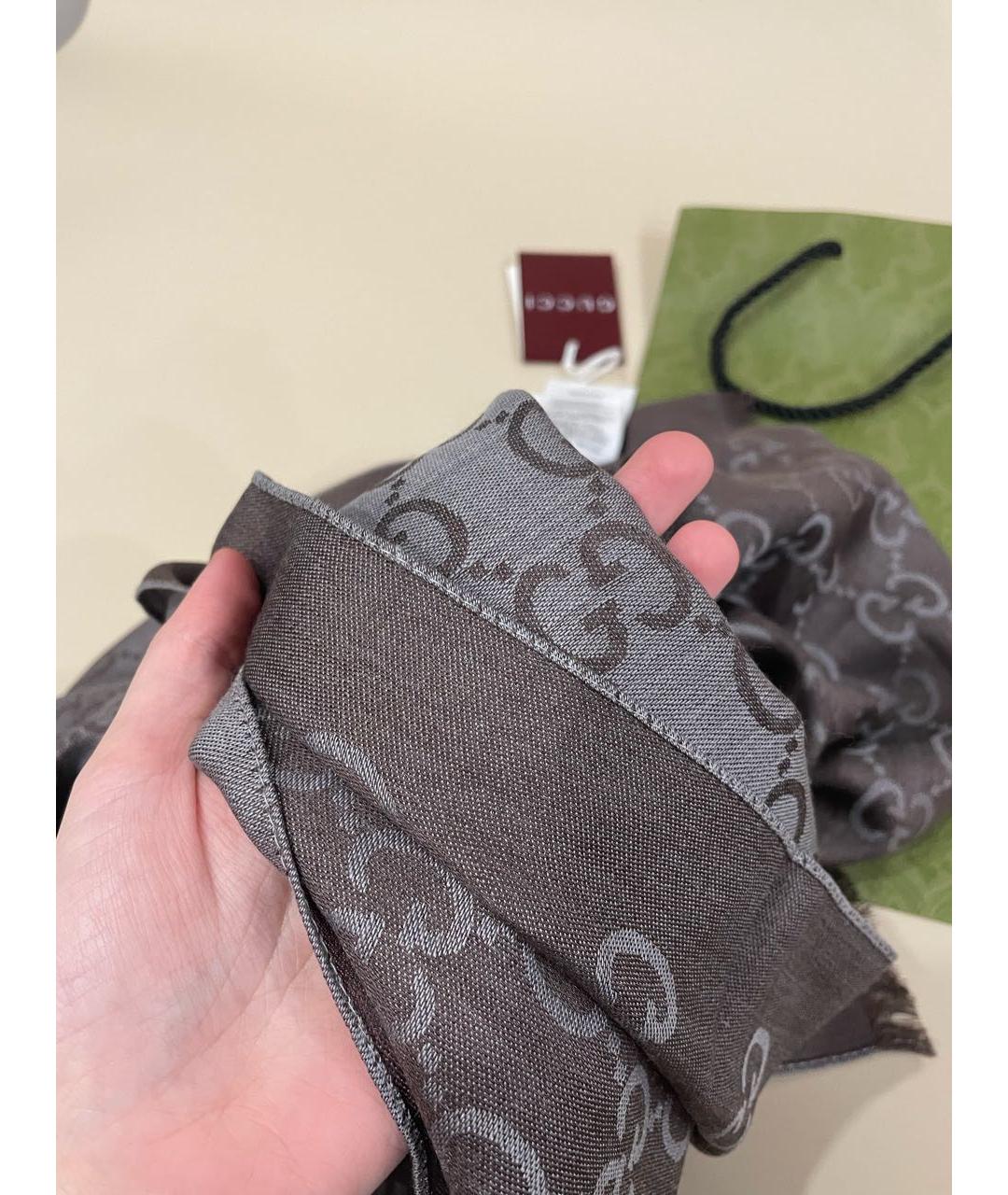 GUCCI Серый шелковый шарф, фото 5