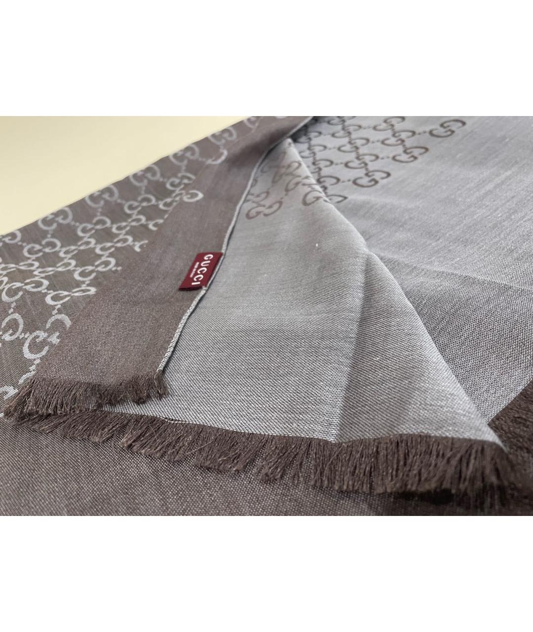 GUCCI Серый шелковый шарф, фото 2